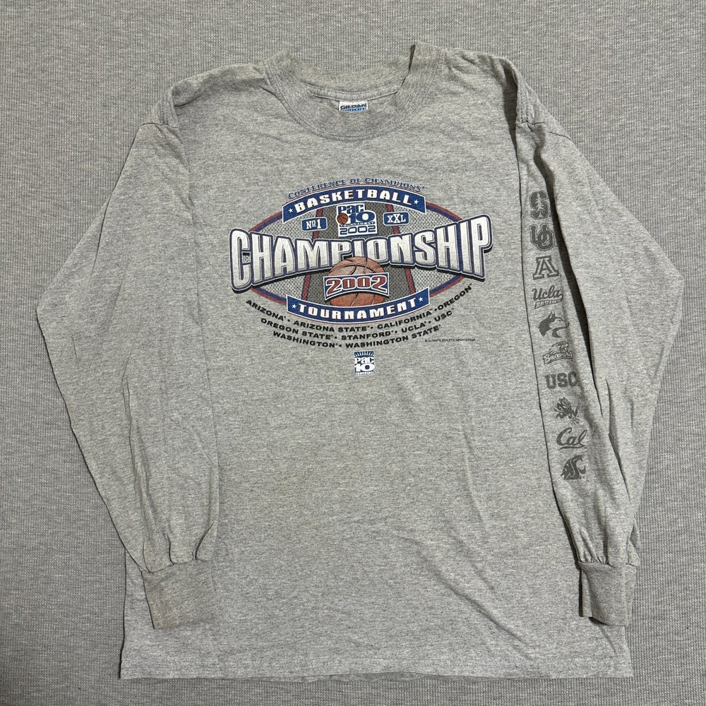 Vintage 2002 Pac-10 Basketball Championship Tournament Gray Long Sleeve Shirt L